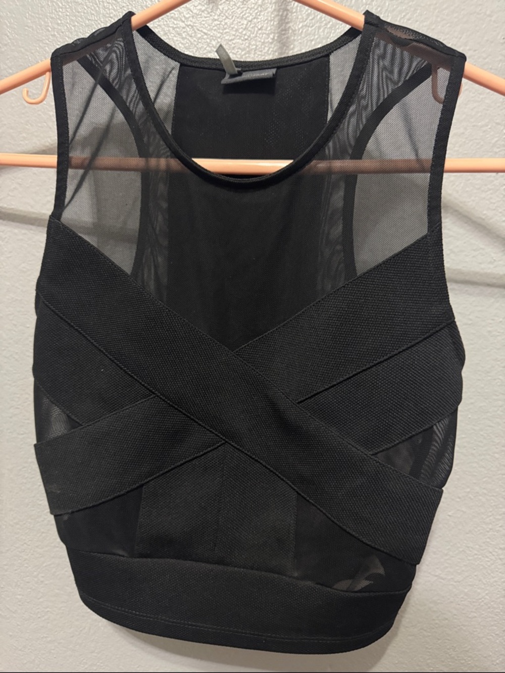 Sparkle & Fade Black Mesh Crisscross Tank Top